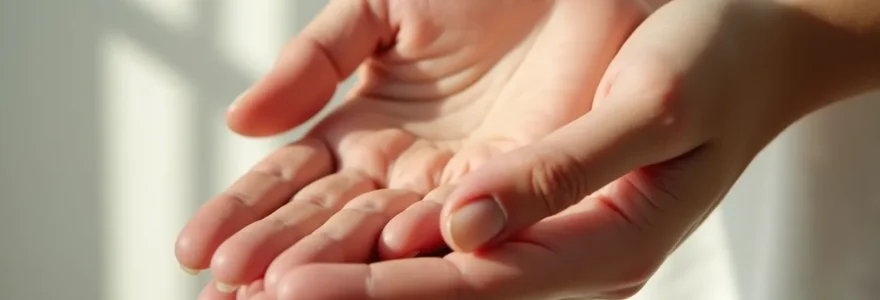 Mains apaisées avec application de crème CBD enrichie, texture veloutée et peau régénérée